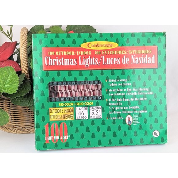 Vintage Red String Lights Christmas Outdoor Indoor Christmas Lights NOS NIB - Picture 2 of 7